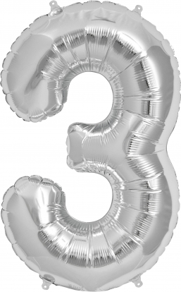 Follija balons "3", sudraba (85cm)