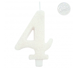 Svecīte "4", balta spīdīga
