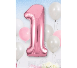 Folija balons, skailtis "1", maigi rozā (85 cm)