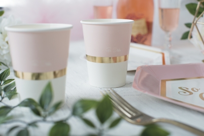 Бумажные стаканчики, нежно розовые с золотистой каймой (8 шт/ 250 мл)