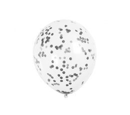 Caurspīdīgi baloni, ar melniem konfettī (6 gab/ 30 cm)