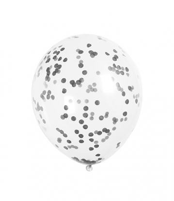 Caurspīdīgi baloni, ar melniem konfettī (6 gab/ 30 cm)