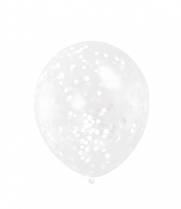 Caurspīdīgi baloni ar baltiem konfettī (6 gab/ 30 cm)
