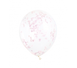 Caurspīdīgi baloni ar rozā konfettī (6 gab/ 30 cm)