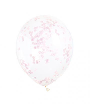 Caurspīdīgi baloni ar rozā konfettī (6 gab/ 30 cm)