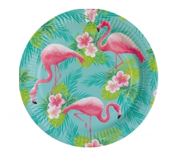 Papīra šķīvīši "Rozā flamingo" (8 gab/ 23 cm)