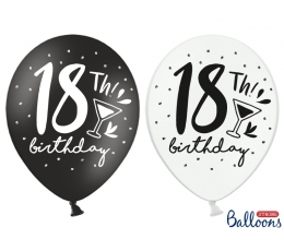 Baloni "18th Birthday" , melnbalti (6 gab/ 30 cm)