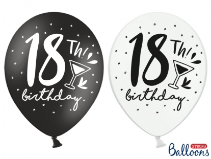 Baloni "18th Birthday" , melnbalti (6 gab/ 30 cm)