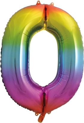 Fooliumist õhupall "0", vikerkaarevärvi, pastelne (86 cm)