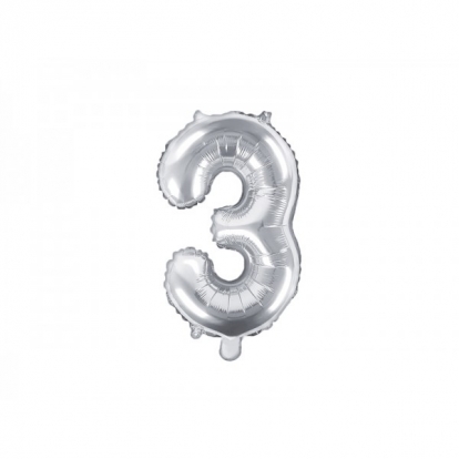 Fooliumist õhupall number „3“, hõbedane (35 cm)