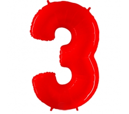 Fooliumist õhupall - number "3", punane (102 cm)