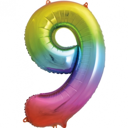 Fooliumist õhupall number "9", vikerkaare värvides (86 cm)