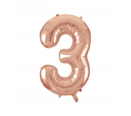 Fooliumist õhupall -number "3", roosakas kuldne (85 cm) 