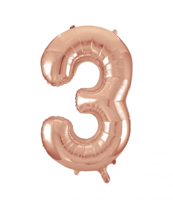 Fooliumist õhupall -number "3", roosakas kuldne (85 cm) 
