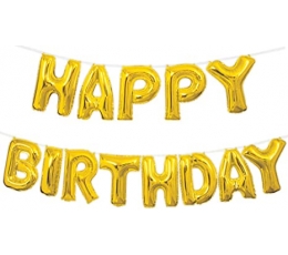 Fooliumõhupallide komplekt "Happy birthday", kuldne (35 cm)