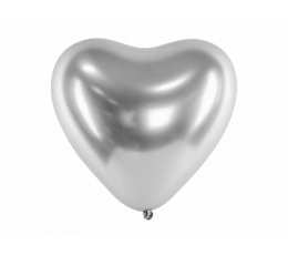 Kroomitud õhupall-süda, hõbedane  (30 cm/Party Deco)