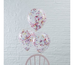 Õhupallid, läbipaistvad värviliste konfettidega (5 tk./30 cm)