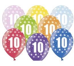 Õhupallid, värvilised "10" (6 tk / 30 cm)
