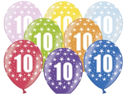 Õhupallid, värvilised "10" (6 tk / 30 cm)