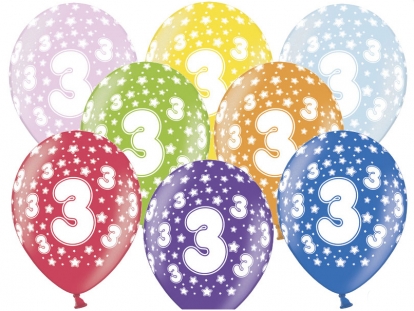 Õhupallid, värvilised "3" (6 tk / 30 cm)
