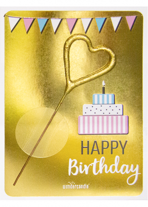 Säraküünal kaardiga "Happy Birthday gold" (11x8 cm)