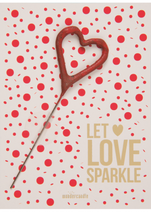 Säraküünal-süda kaardiga "Let love sparkle" (11x8 cm)