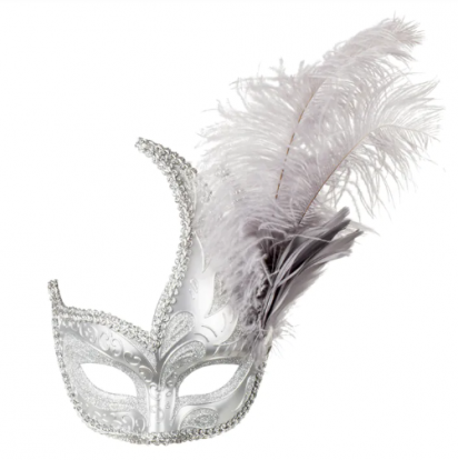  Veneetsia mask, hõbedane sulgedega
