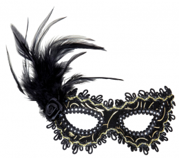 Veneetsia mask, must, sulgede ja kuldsete elementidega