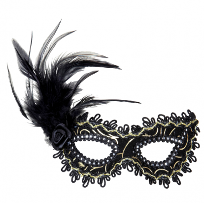 Veneetsia mask, must, sulgede ja kuldsete elementidega