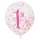 Õhupallid "1-ne sünnipäev",  roosad konfetidega (6 tk )