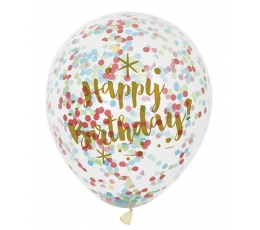 Õhupallid "Happy Birthday" läbipaistvad värviliste konfettidega", (6 tk./30 cm)