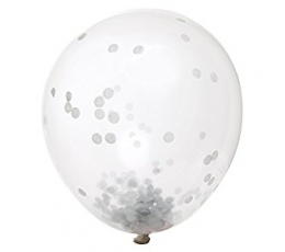 Õhupallid, läbipaistvad hõbe konfettidega (6 tk)