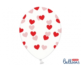 Õhupallid, läbipaistvad punaste südame konfettidega (6 tk./30 cm)