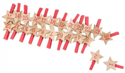 Adventes kalendārs ar knaģīšiem "Zvaigznītes" (4 x 6cm/24 tk)