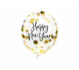 Baloni ar zelta konfeti "Happy New Year" (3 gab./27 cm)