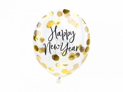 Baloni ar zelta konfeti "Happy New Year" (3 gab./27 cm)