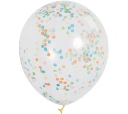 Baloni, caurspīdīgi ar krāsainiem konfeti (6 gab)