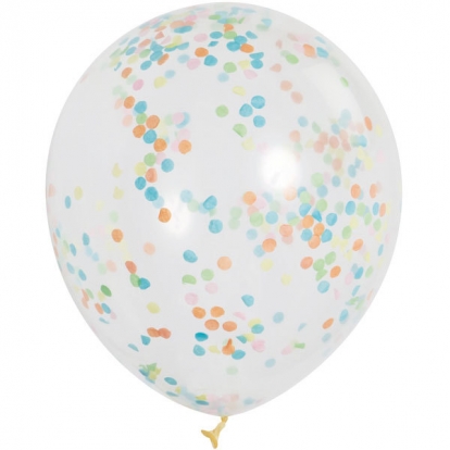 Baloni, caurspīdīgi ar krāsainiem konfeti (6 gab)