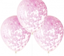 Baloni, caurspīdīgi ar rozā sirsniņu konfeti (5 gab./40 cm) 1