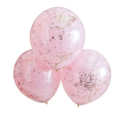 Baloni - dubultie, rozā ar rozā - zelta konfeti (3 gab.)