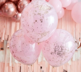 Baloni - dubultie, rozā ar rozā - zelta konfeti (3 gab.) 1
