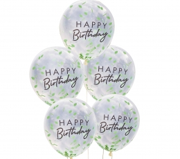 Baloni "Happy Birthday" ar konfeti-lapiņām (5 gab./30 cm)