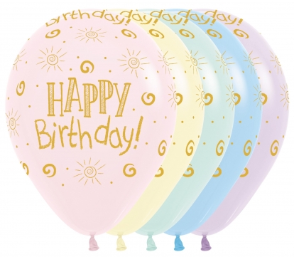 Baloni "Happy Birthday sun", pasteļkrāsās (25 gab./30 cm)