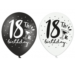 Balons "18. dzimšanas diena", melns/balts (30 cm)