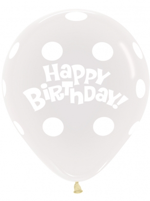 Balons, caurspīdīgs ar baltiem punktiņiem "Happy birthday" (45 cm)