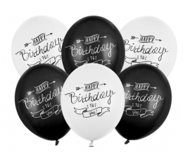 Balons "Happy Birthday", melnbalts (30 cm)