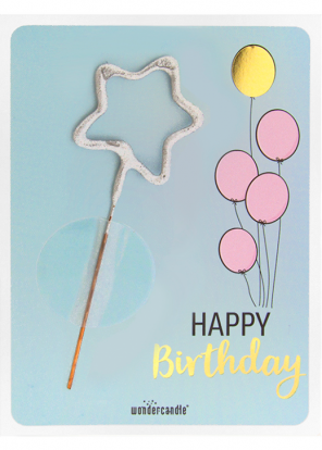 Brīnumsvecīte ar kartiņu "Happy Birthday Balloons" (11x8 cm)