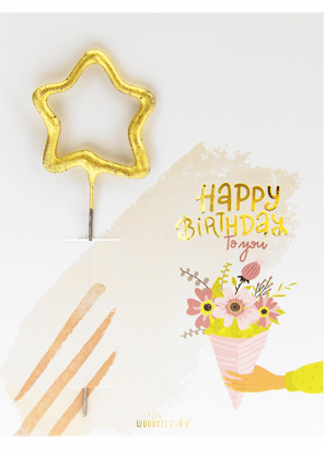 Brīnumsvecīte ar kartiņu "Happy Birthday Bouquet" (11x8 cm)