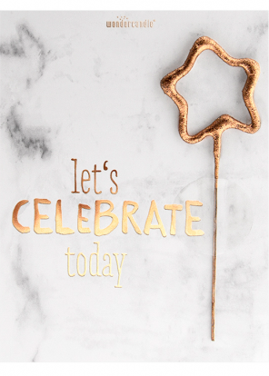 Brīnumsvecīte ar kartiņu "Let's celebrate today" (11x8 cm)