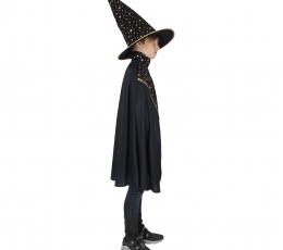 Burvja apmetnis ar cepuri, melns zvaigžņots (140 cm.) 1